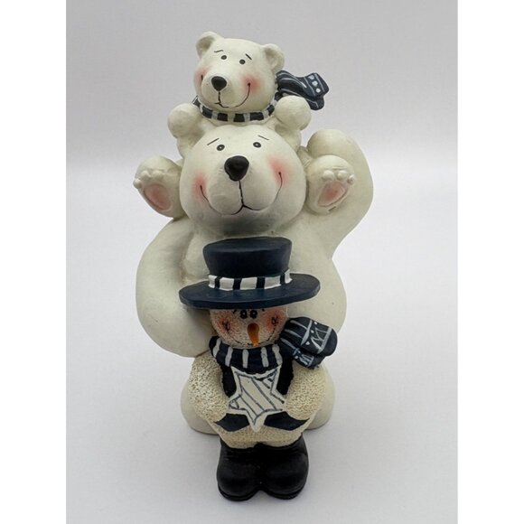 Vintage Polar Bears with Snowman Christmas Figurine Piggy Back Ride - Picture 8 of 8